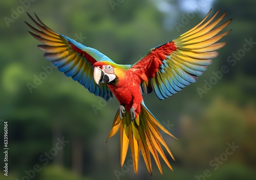 Flying macaw, beautiful bird. © Image