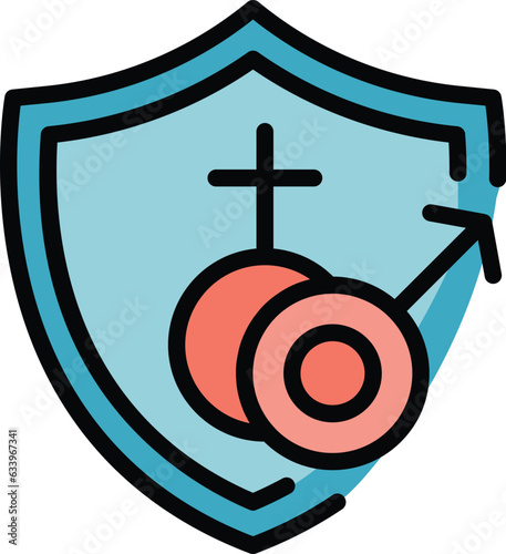 Secured birth control icon outline vector. Female pill. Male hormone color flat