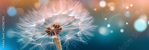 Abstract blurred nature background dandelion seeds parachute. Bokeh pattern. Generative AI