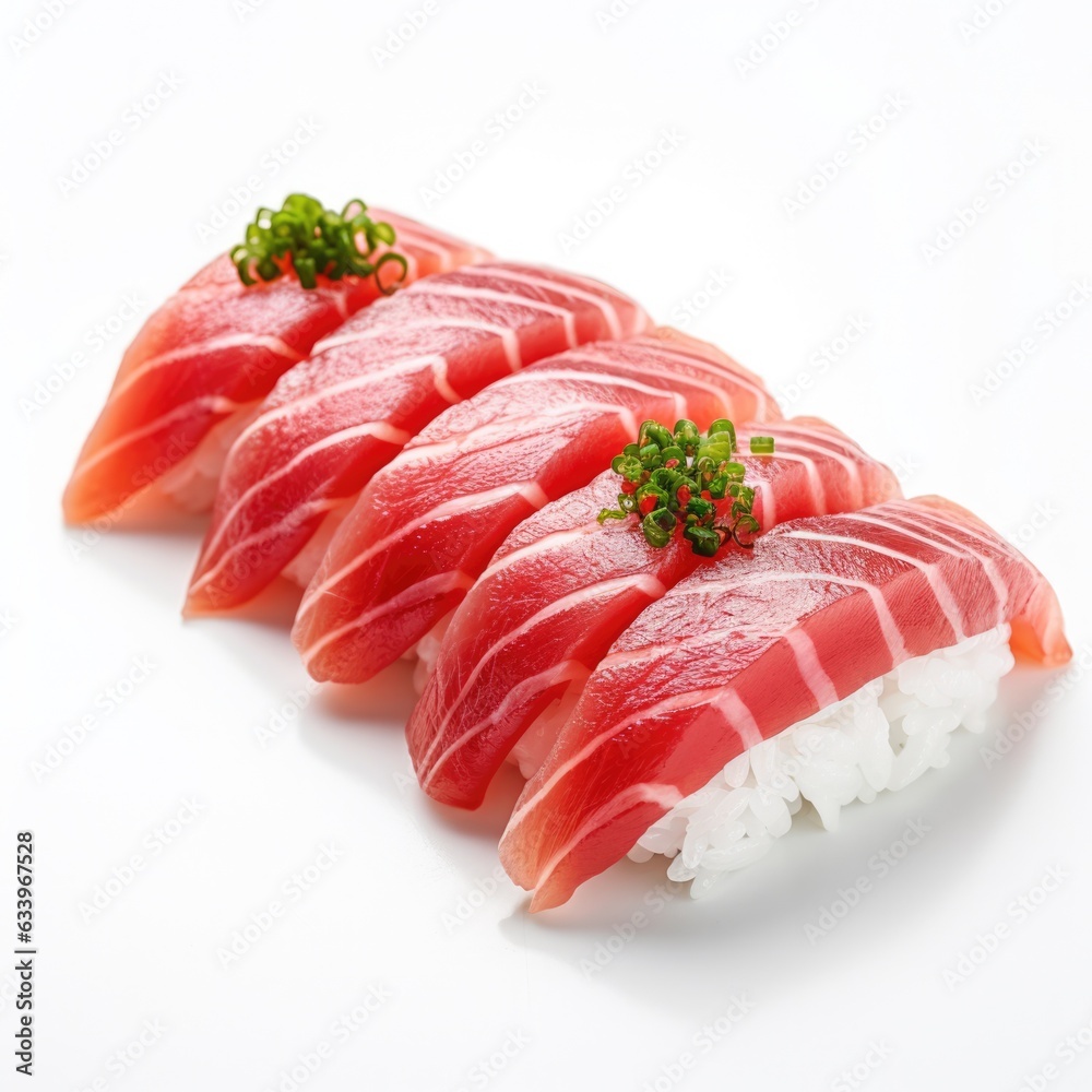 Tuna Nigiri on plain white background - product photography