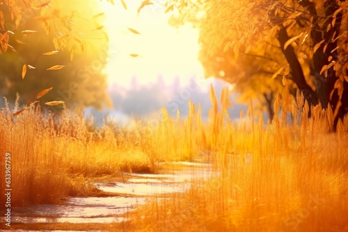 Art autumn sunny nature background. Generative AI