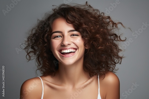 healthy beauty woman skincare teen young happiness woman smiling cheerful comb hair style bright and shine facial healthy skin outdoor shooting background,ai generate