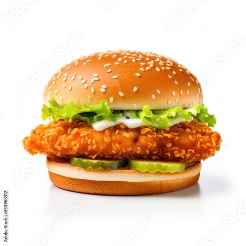 Chickenburger on plain white background - product photography photo