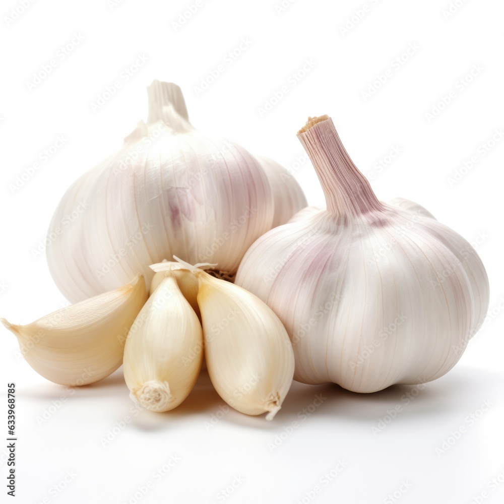 Garlic on plain white background - product photography Garlic on plain white background - product photography