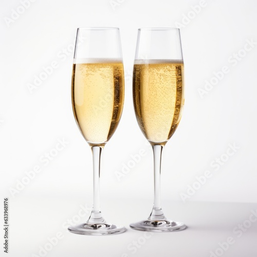 Glasses of Champagne on plain white background - product photography
