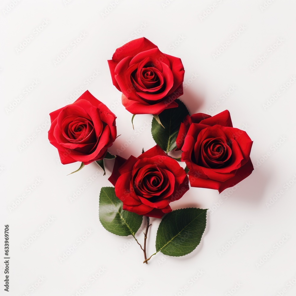 Fototapeta premium Red Roses on plain white background - product photography