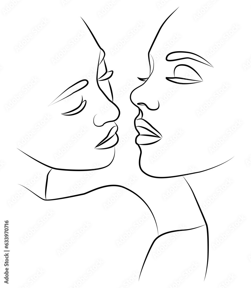 The face of a young girl with her eyes closed, drawn in one line. The face of a young girl with her eyes closed, drawn in one line.