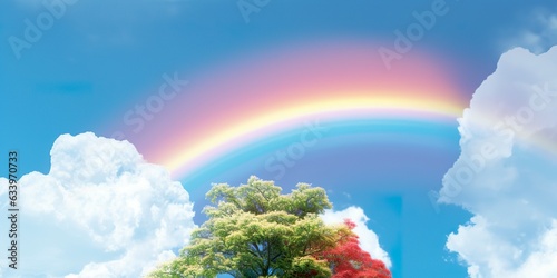 Rainbow in the Bright Blue Sky. AI Generative © Image