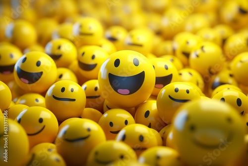 Happy and laughing emoticons 3d rendering background, social media and communications concept. AI Generative