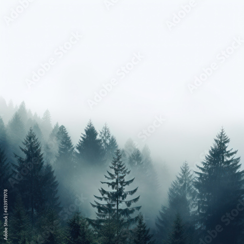 Misty landscape with fir forest in hipster vintage retro style © nikomsolftwaer