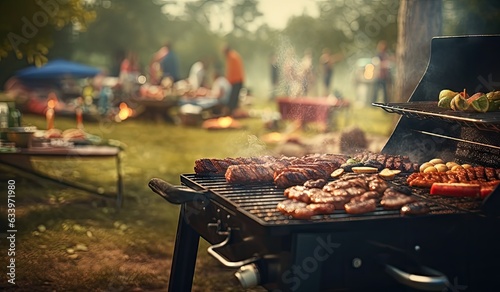 Cooking food on a grill in a gathering created with AI