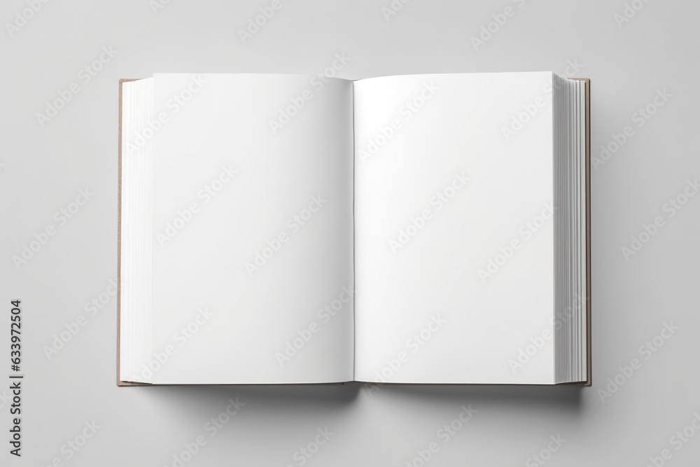 Blank opened book mockup, top view, isolated on white background.  - obrazy, fototapety, plakaty 