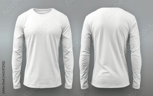 White long sleeve t shirt front and back view isolated on plain background.
