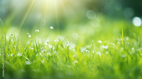 natural green background with selective focus, Spring summer background with frame of grass and leaves on nature.