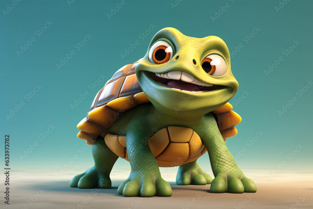 Fototapeta premium Cartoon turtle on a blue background - 3D Rendered Illustration