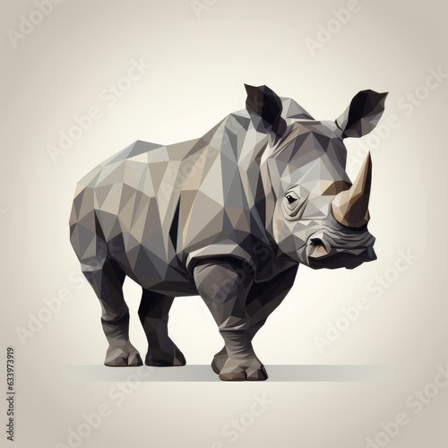 Colourfull rhinoceros is depicted in a low poly style. grey backorund. Generative ai photo