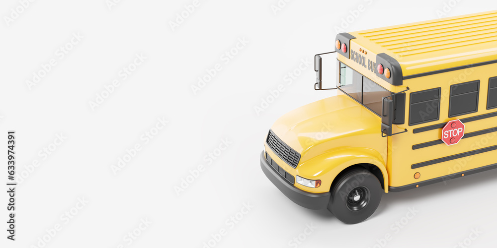 Yellow school bus with stop sign, top view
