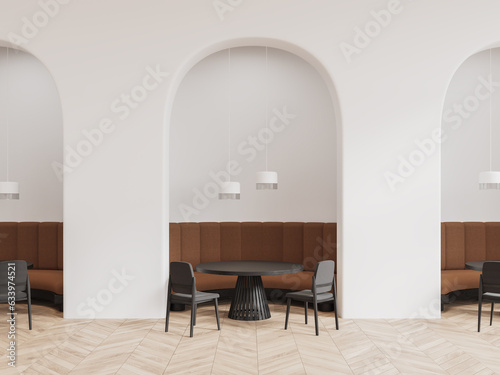 Fototapeta Naklejka Na Ścianę i Meble -  White restaurant interior with arches and sofas