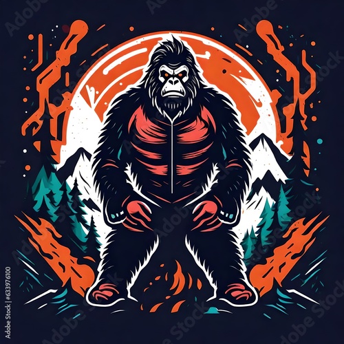 A logo for a business or sports team featuring Bigfoot  
that is suitable for a t-shirt graphic. photo