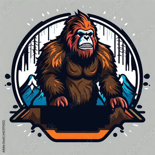 A logo for a business or sports team featuring Bigfoot  
that is suitable for a t-shirt graphic. photo