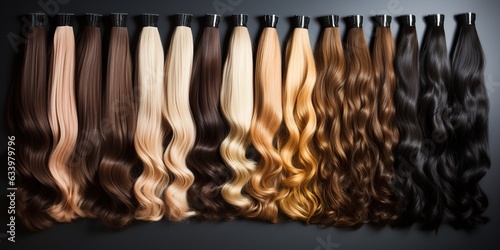 AI Generated. AI Generative. Beautiful salon makeup beauty hair extension different colors. Can be used for shop promotion photo