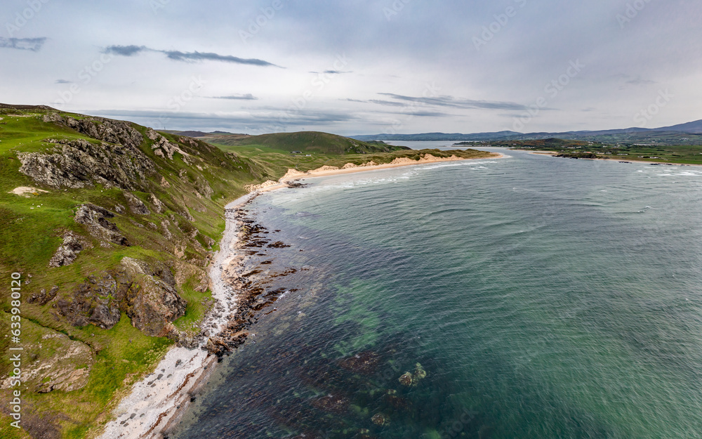 Aerial view of the Five Fingers Strand in County Donegal, Ireland