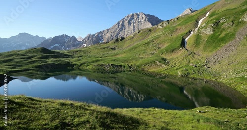 The Especieres or Luhos lake. The Tentes pass, Hautes Pyrenees, Occitania, France