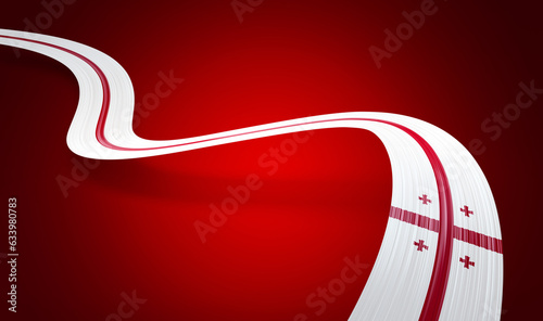 3d Flag Of Georgia 3d Wavy Shiny Georgia Ribbon Isolated On Red Background, 3d illustration photo