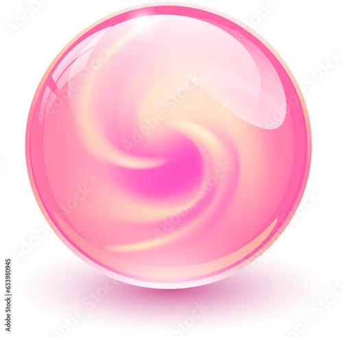 3d glass marble ball with spiral pattern inside, shiny crystal sphere.