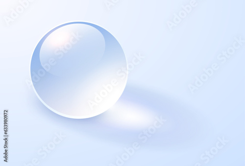 Background with glass transparent sphere  light blue ball with shadows.