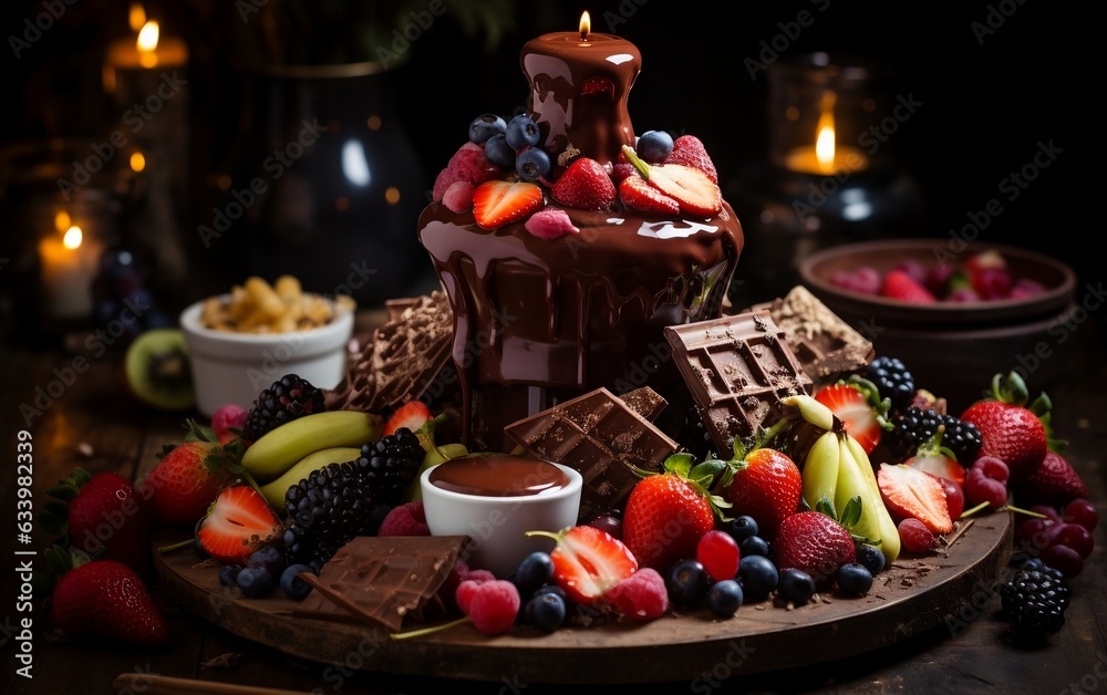 Decadent Chocolate Fountain Delight. Generative AI