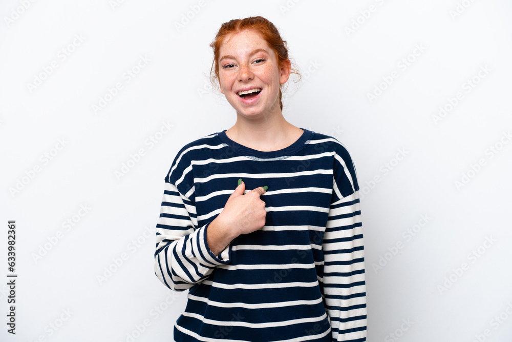 Young reddish woman isolated on white background with surprise facial expression Young reddish woman isolated on white background with surprise facial expression