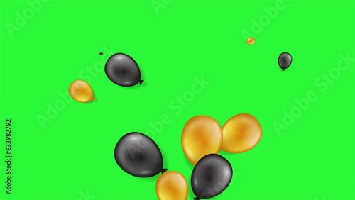 Animation of balloons flying in black and yellow colors. Balloon animation on green screen.