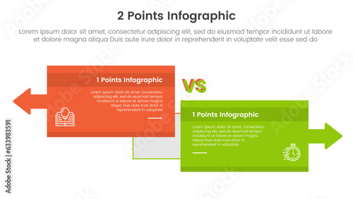 versus or compare and comparison concept for infographic template banner with big box opposite arrows direction with two point list information