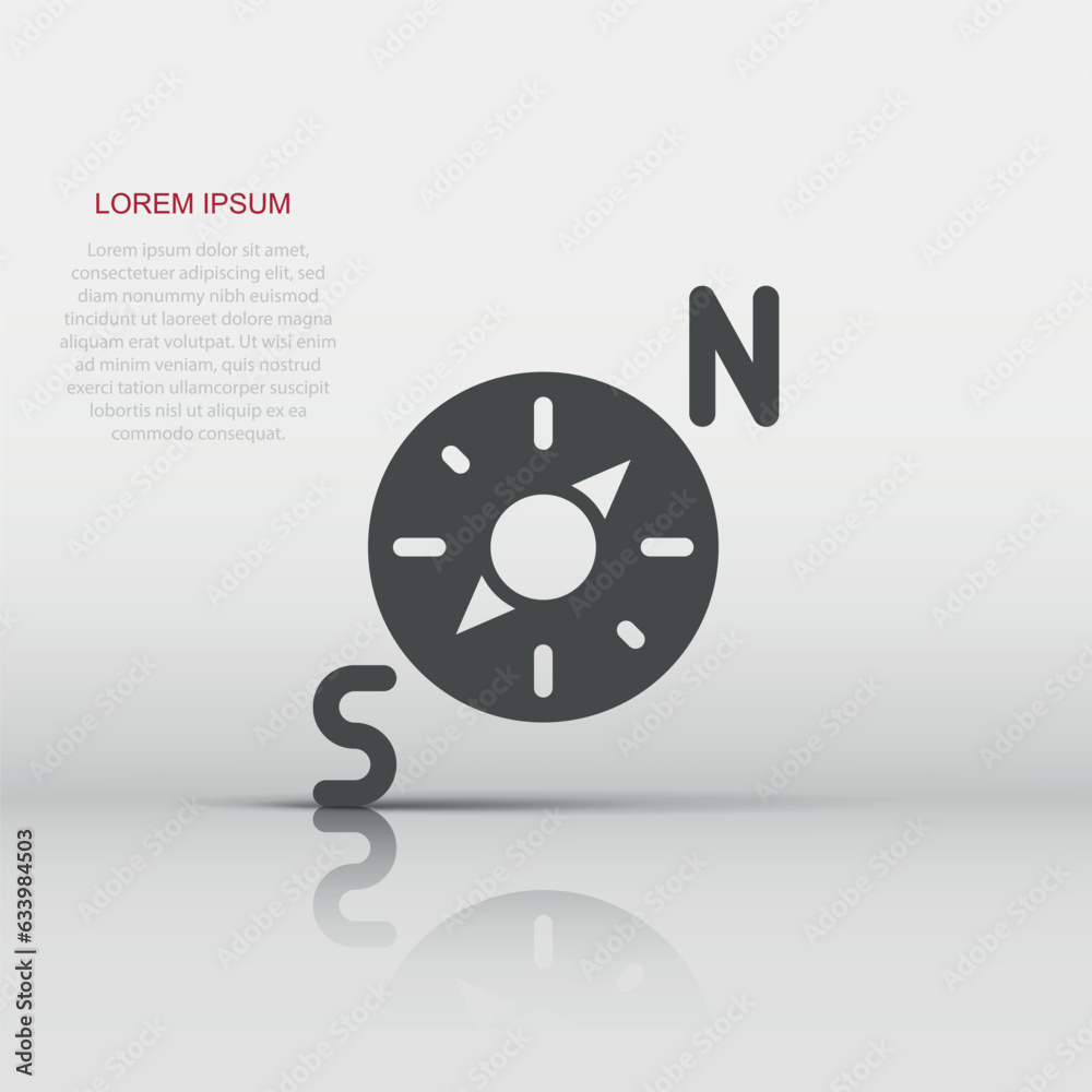 Compass icon in flat style. Navigation equipment vector illustration on white isolated background. Journey direction business concept. Compass icon in flat style. Navigation equipment vector illustration on white isolated background. Journey direction business concept.