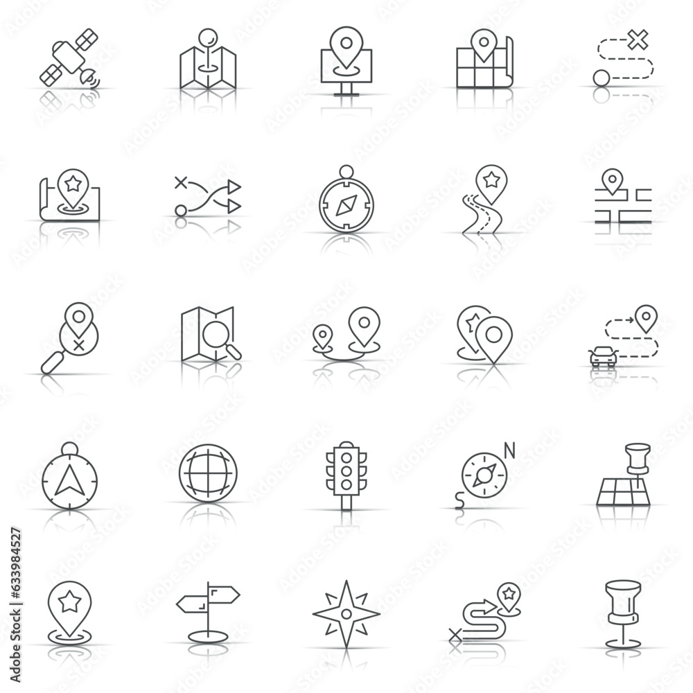 Navigation icon set in flat style. Gps direction vector illustration on white isolated background. Locate pin position business concept. Navigation icon set in flat style. Gps direction vector illustration on white isolated background. Locate pin position business concept.