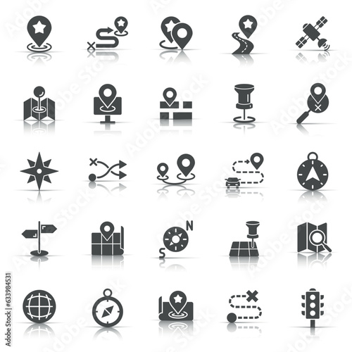 Navigation icon set in flat style. Gps direction vector illustration on white isolated background. Locate pin position business concept.