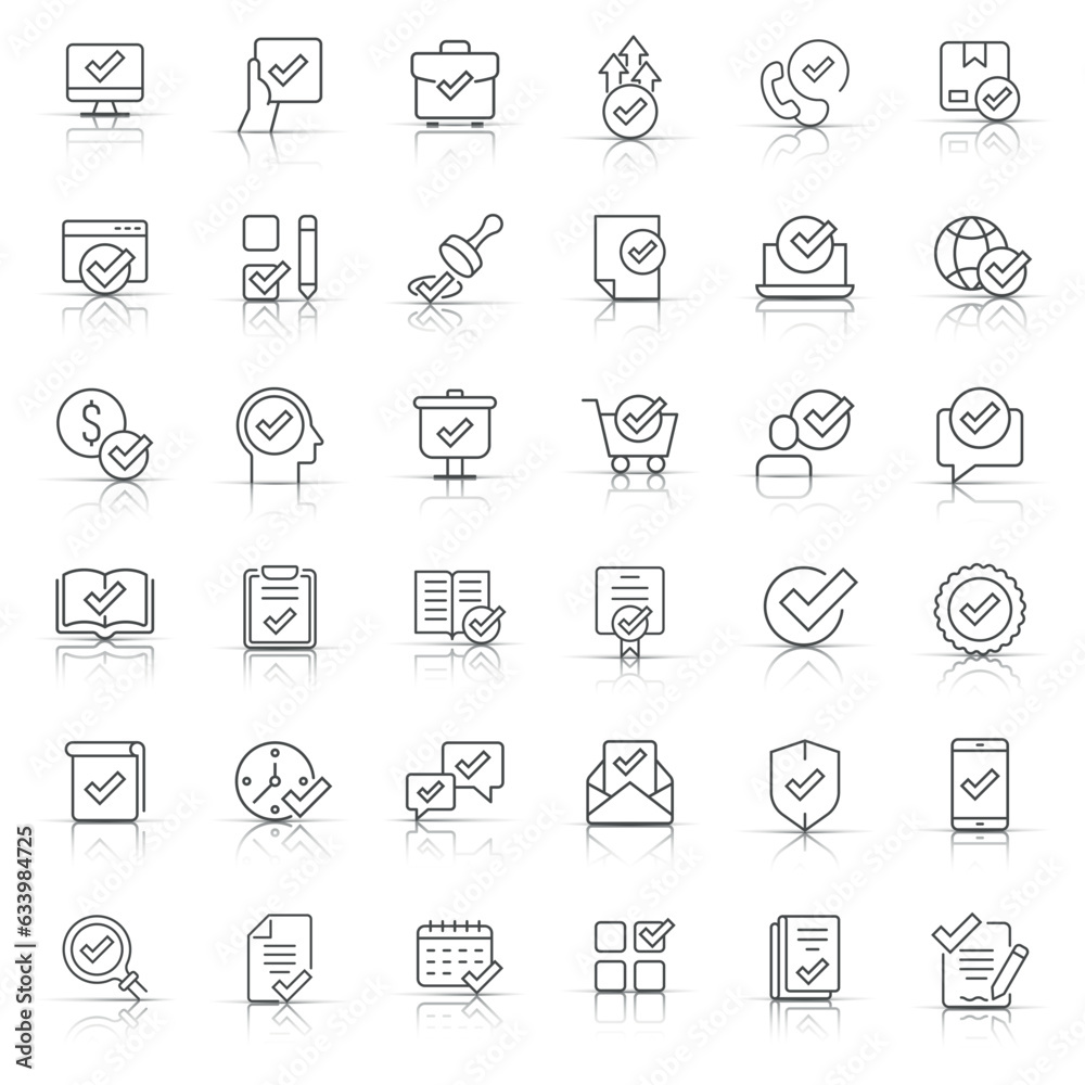 Approve icon set in flat style. Check mark vector illustration on white isolated background. Tick accepted business concept. Approve icon set in flat style. Check mark vector illustration on white isolated background. Tick accepted business concept.