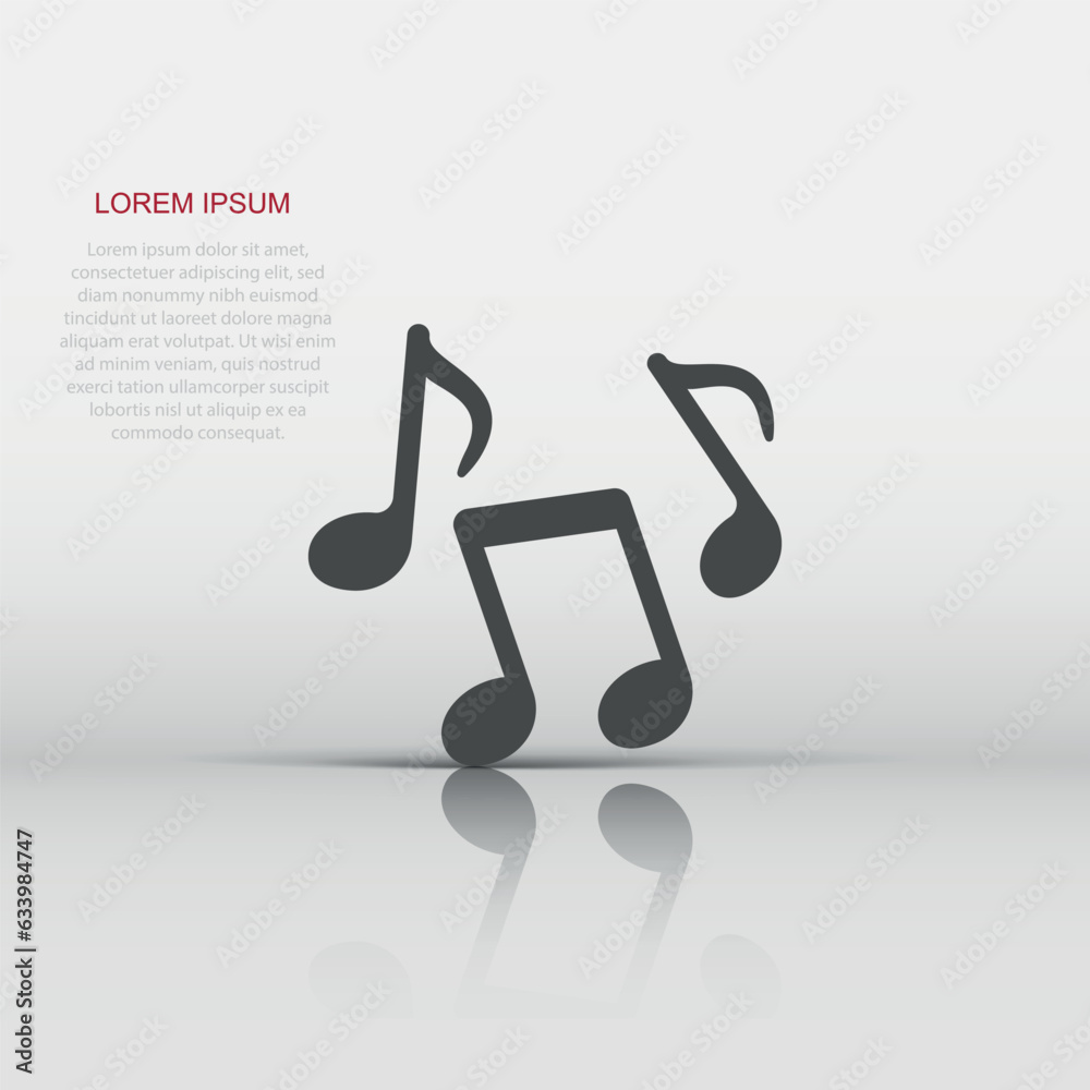 Music note icon in flat style. Song vector illustration on white isolated background. Musician sign business concept. Music note icon in flat style. Song vector illustration on white isolated background. Musician sign business concept.