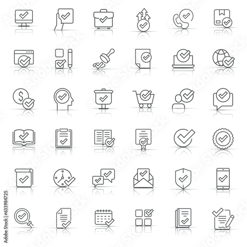 Approve icon set in flat style. Check mark vector illustration on white isolated background. Tick accepted business concept.