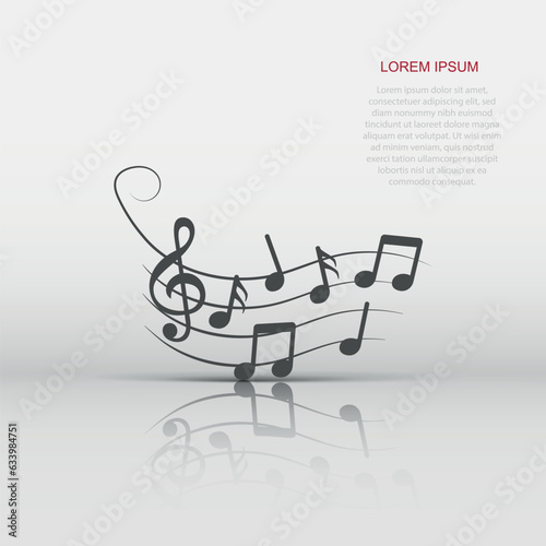 Music note icon in flat style. Song vector illustration on white isolated background. Musician sign business concept.