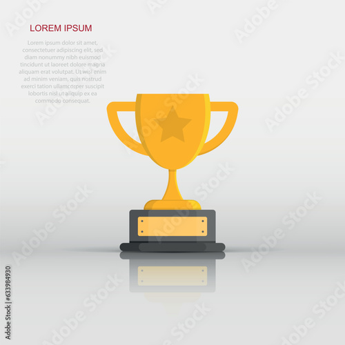 Trophy cup icon in flat style. Goblet prize vector illustration on isolated background. Award sign business concept.