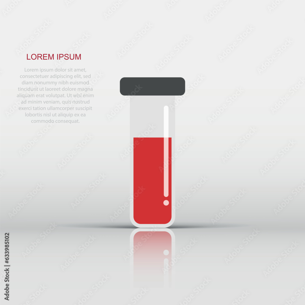Blood in test tube icon in flat style. Laboratory flask vector illustration on isolated background. Liquid in beaker sign business concept. Blood in test tube icon in flat style. Laboratory flask vector illustration on isolated background. Liquid in beaker sign business concept.