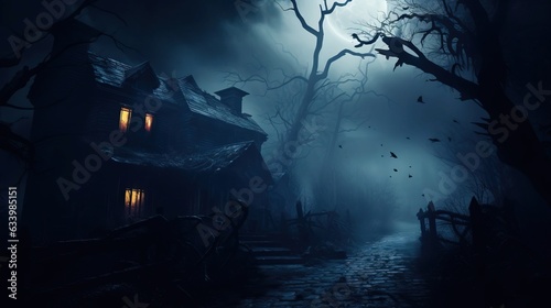 Spooky mysterious atmosphere of a haunted house. Created using Generative AI technology. © Viktor