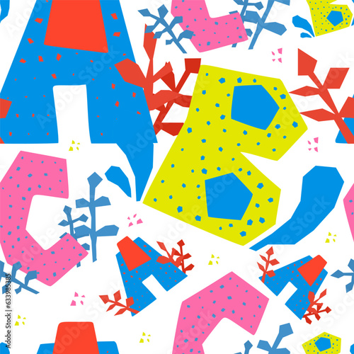 seamless pattern with letters. solated on white background. Idea for packaging, business, children's art, textiles, wallpaper.