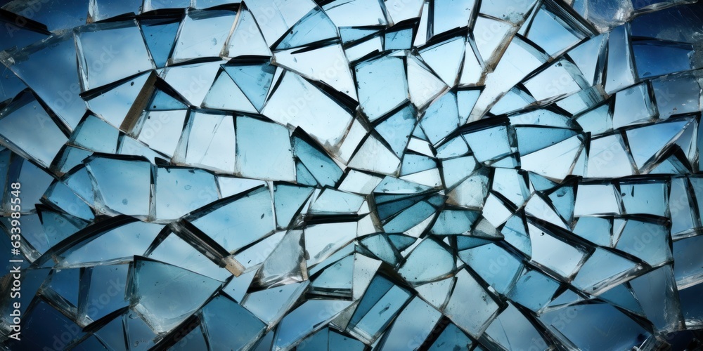 Blue glass broken into many parts, texture, broken glass, broken window, mosaic Blue glass broken into many parts, texture, broken glass, broken window, mosaic