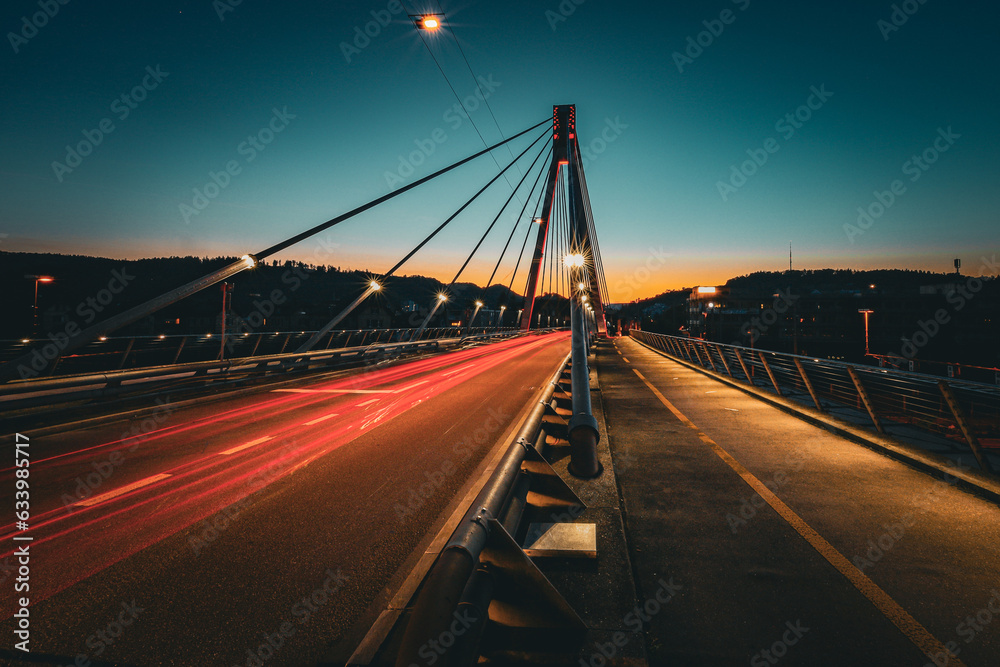 A bridge in the city of Winterthur, Switzerland, at dusk