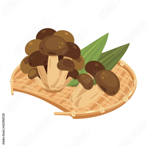 竹ザルに盛られたしめじ