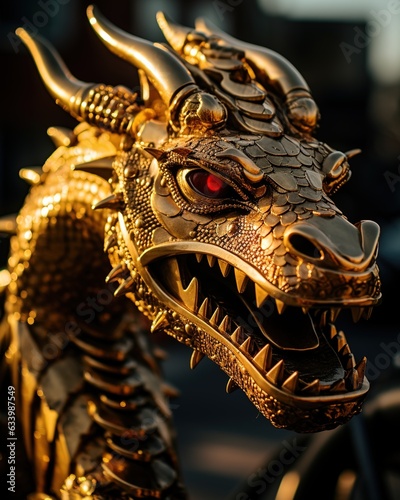 Golden Dragon Statue with Red Eyes