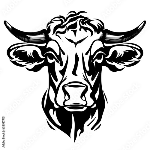 Beautiful realistic cow head logo, icon. Symmetric, one black color